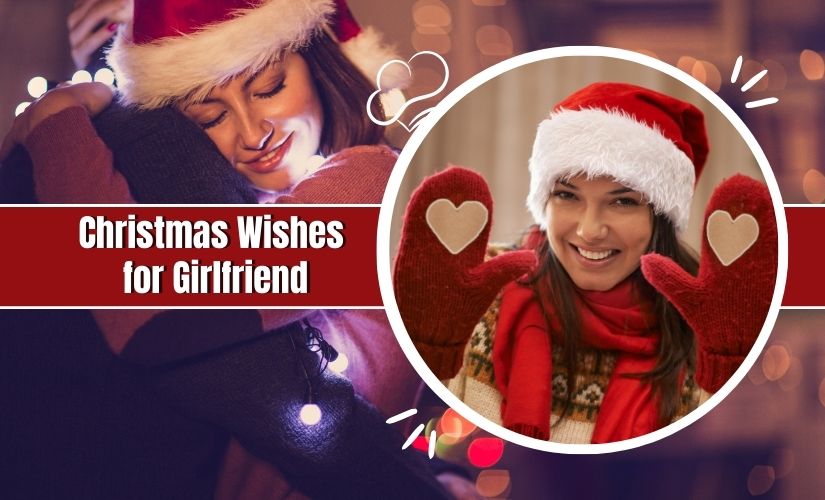 Christmas Wishes for Girlfriend with woman hugging and wearing Santa hat