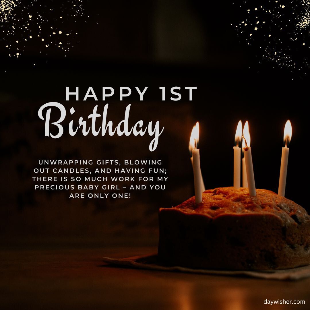 A 1st birthday cake with candles.