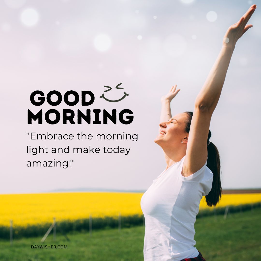 short good morning images with positive words lady smiling